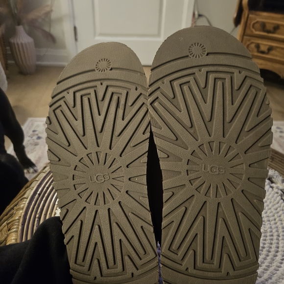 UGG Brown Suede Platform Clogs with Red Trim - Picture 4 of 6